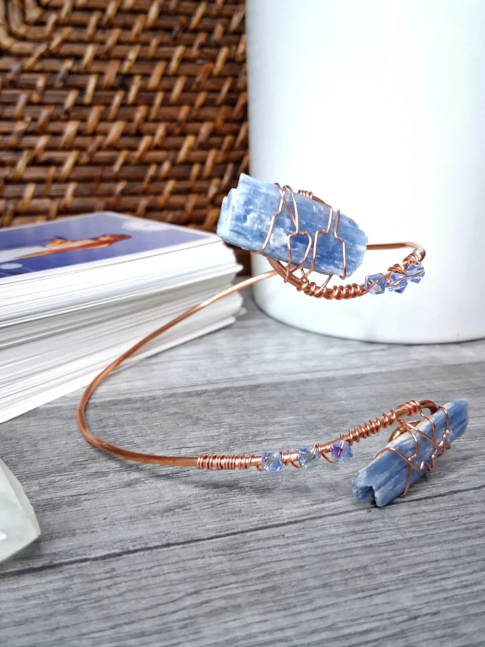 Crystal Copper Arm Cuff with Raw Blue Kyanite, OS